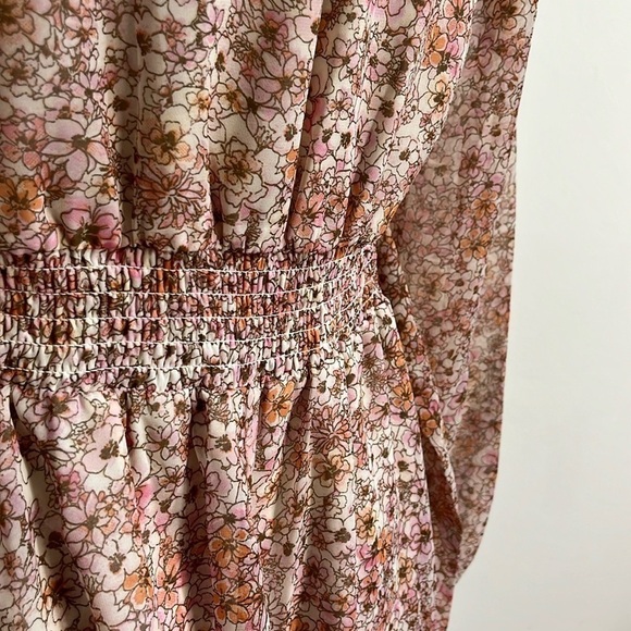 Japna Floral Faux Wrap Chiffon Dress Womens Size Medium Tiered Long Sleeves Pink - Picture 9 of 16